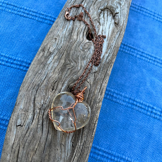 Copper Wrapped Quartz Heart Pendant Necklace