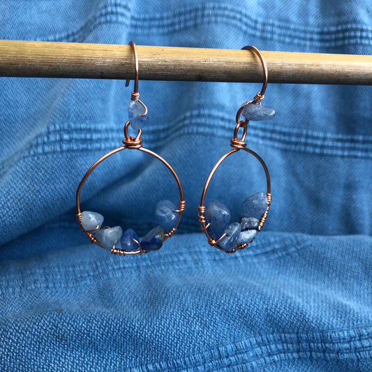 Blue Adventurine Copper Wrap Earrings